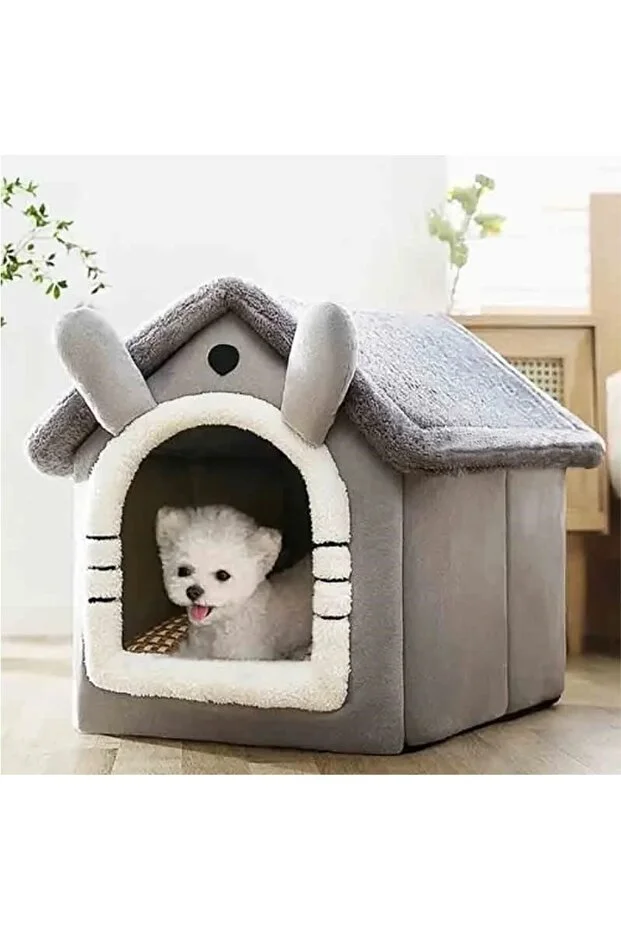 Klasik Model Kedi Evi Yumuşak Kedi Yatağı Derin Uyku Ve Kış Evi Çıkarılabilir Minder GRİ S BEDEN